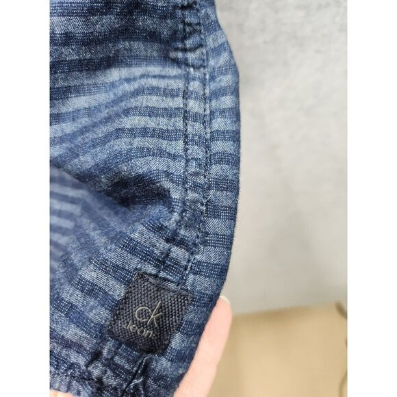 Calvin Klein Jeans Mens Blue Striped Short Sleeve Button-Down Shirt Size L - Picture 4 of 6